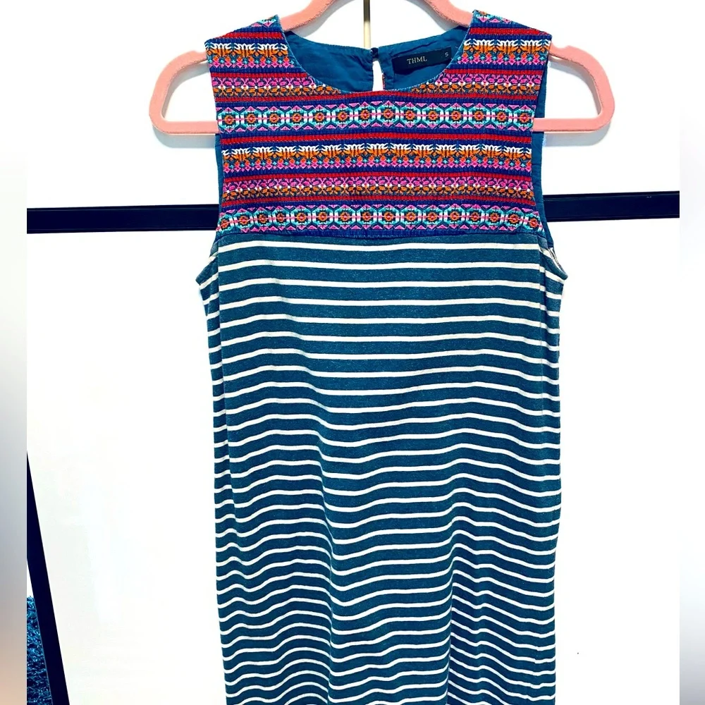 Festive & Adorable Boho Versatile Embroidered & Stripe Jersey THML Anthropologie - Picture 4 of 14